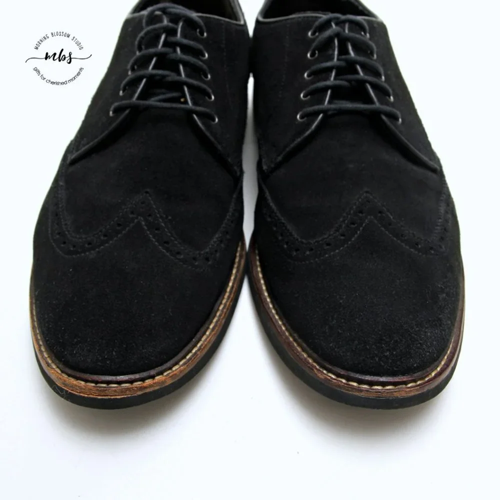 Cole Haan Franklin Suede Lace Up‎ Wingtip Derby Shoes Black Men Size 13